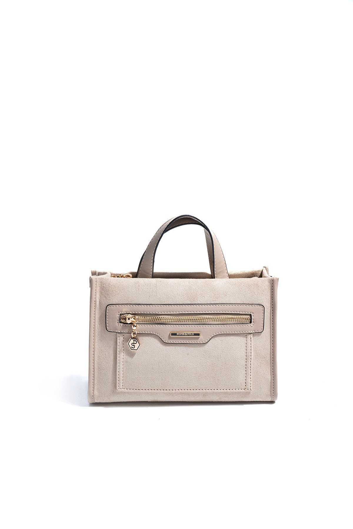 SP1271 Kadın El Çantası Süet Bej-Kum 1 Бежова дамска чанта SP1271 с дълга презрамка елегантна ежедневна чанта