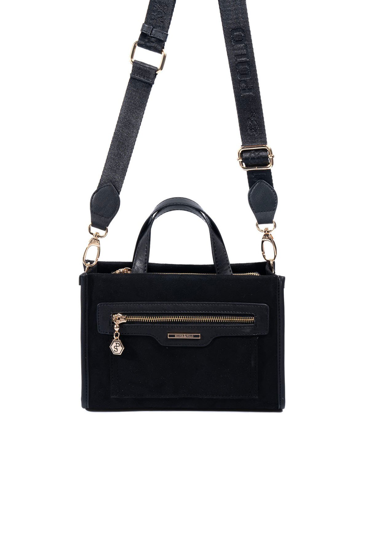 SP1271 Kadın El Çantası Süet Siyah-Siyah 1 Черна дамска чанта SP1271 с дълга презрамка елегантна ежедневна чанта