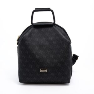 Дамска черна чанта с монограм и къси дръжки