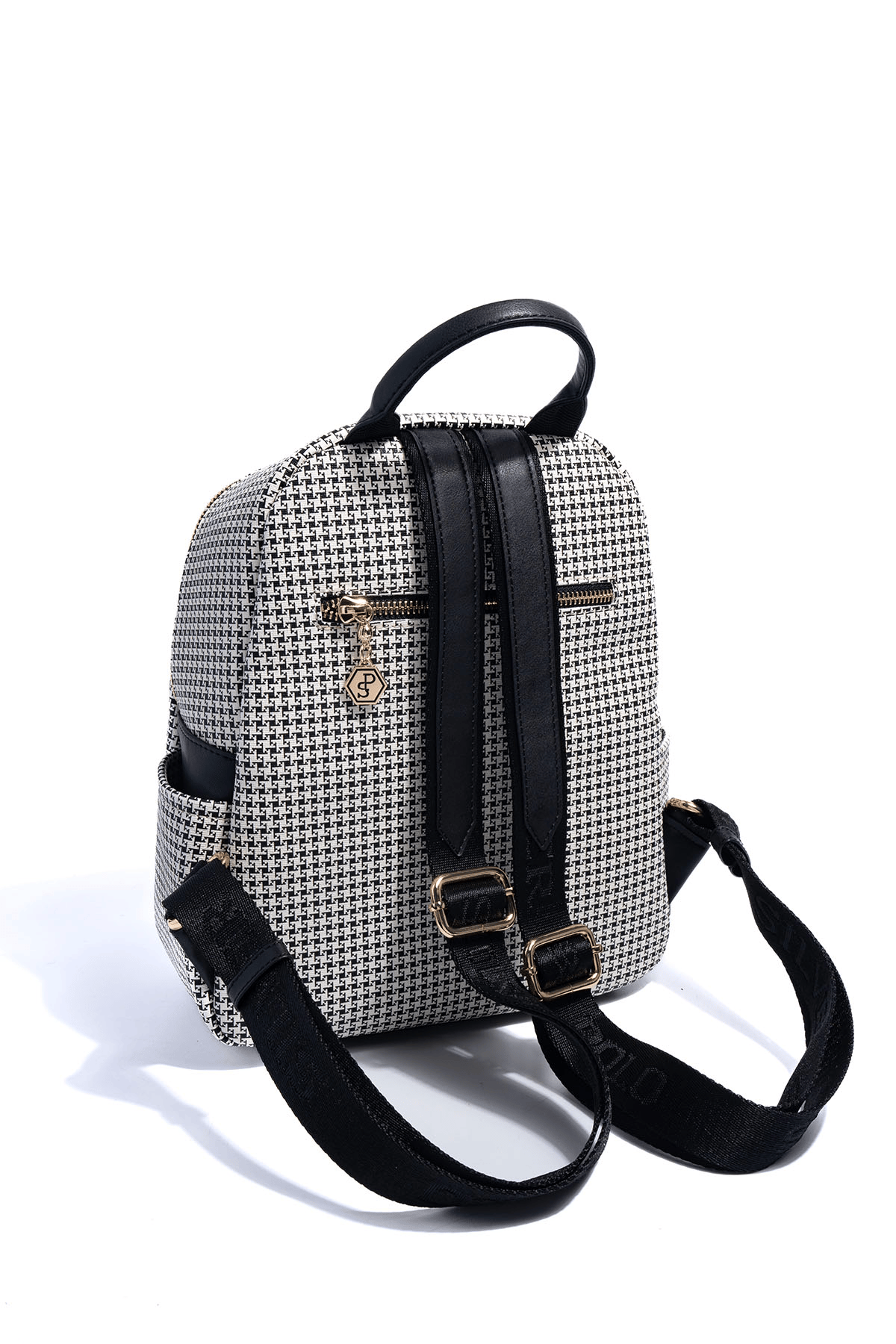 SP906 Kadın Sırt Çantası Kaz Ayağı Ekose Siyah-Siyah 3