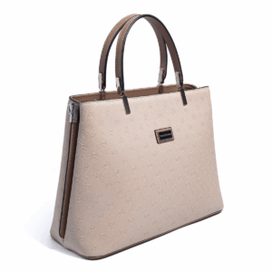 Дамска бежова чанта от еко кожа с къси дръжки елегантен модел SP924