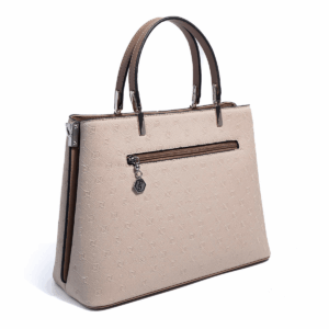 Дамска бежова чанта от еко кожа с къси дръжки елегантен модел SP924