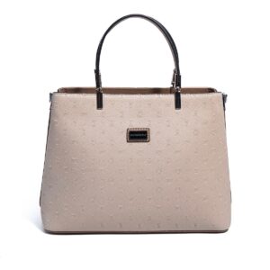 Дамска бежова чанта от еко кожа с къси дръжки елегантен модел SP924
