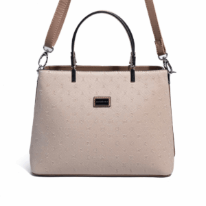 Дамска бежова чанта от еко кожа с къси дръжки елегантен модел SP924