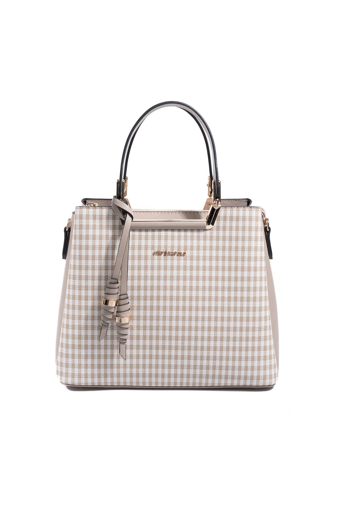 SP969 Kadın El Çantası Ekose Line Kare Kum Beji-Kum 2 дамска бежова чанта еко кожа SP969 чанта през рамо