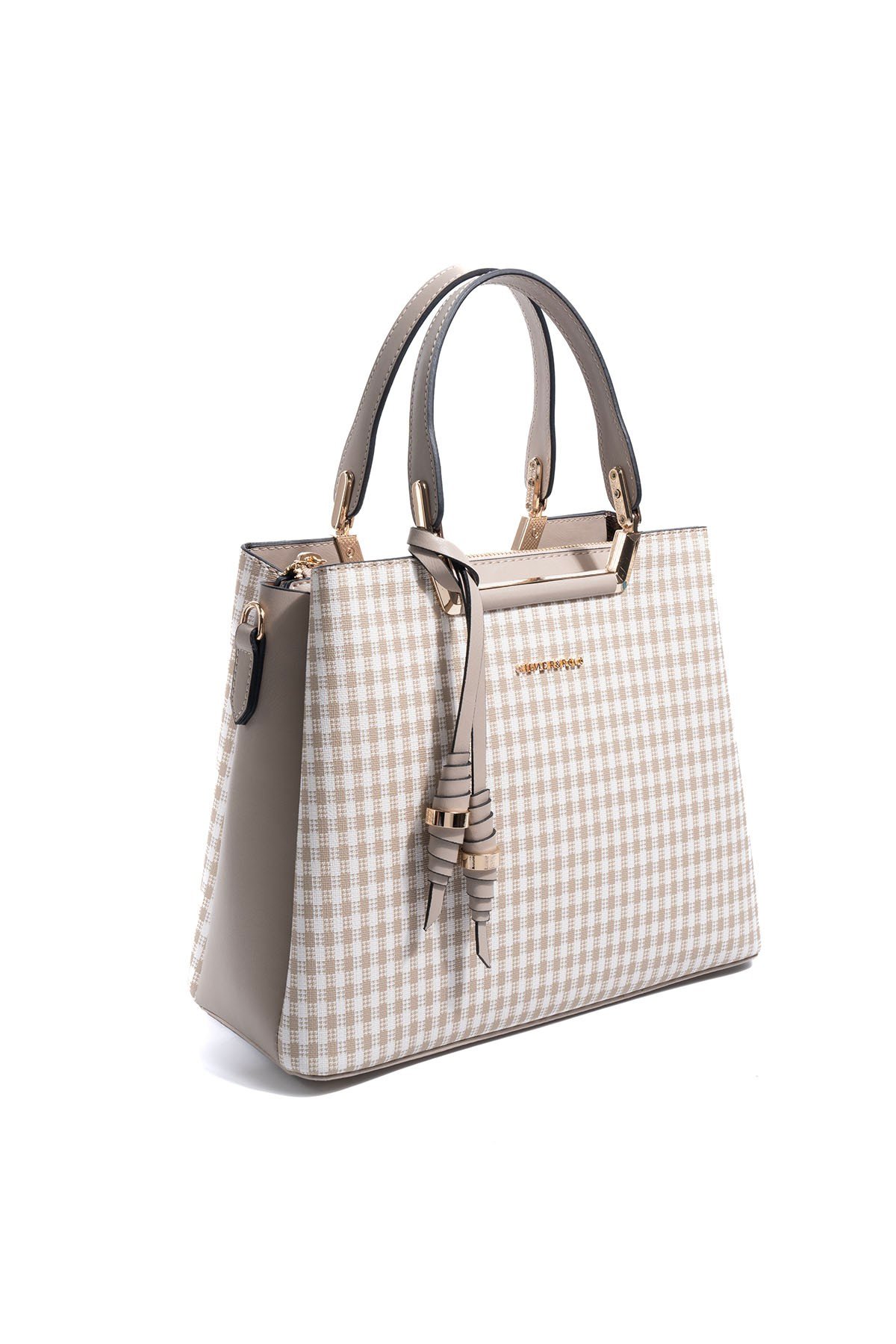 SP969 Kadın El Çantası Ekose Line Kare Kum Beji-Kum 3 дамска бежова чанта еко кожа SP969 чанта през рамо