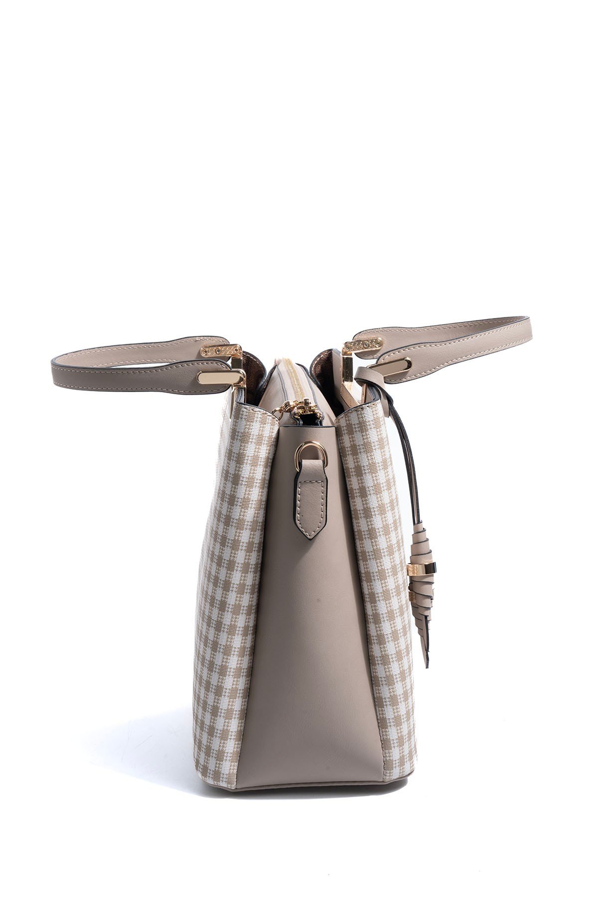 SP969 Kadın El Çantası Ekose Line Kare Kum Beji-Kum 4 дамска бежова чанта еко кожа SP969 чанта през рамо