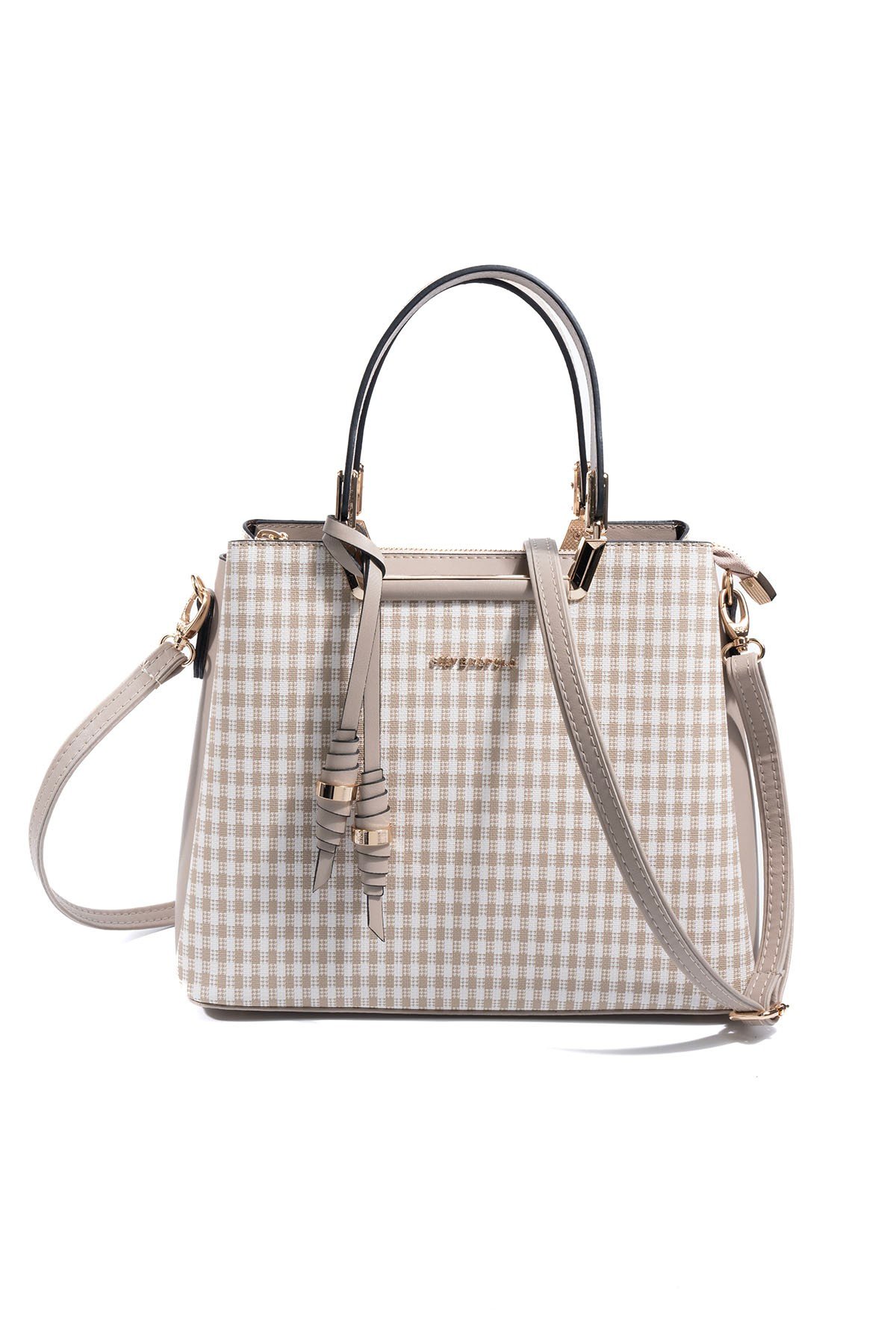 SP969 Kadın El Çantası Ekose Line Kare Kum Beji-Kum 6 дамска бежова чанта еко кожа SP969 чанта през рамо