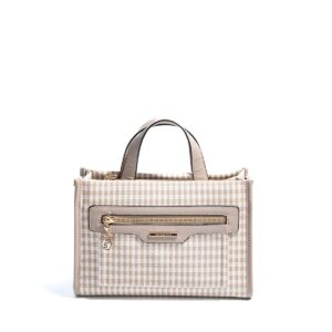Дамска чанта Silver & Polo SP1271 в пясъчно бежово каре с къса дръжка и дълга презрамка