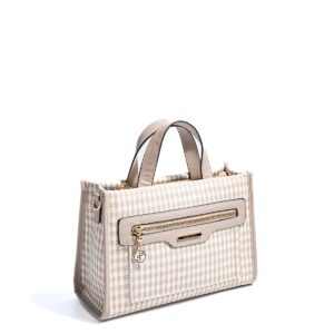 Дамска чанта Silver & Polo SP1271 в пясъчно бежово каре с къса дръжка и дълга презрамка