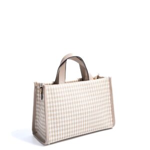 Дамска чанта Silver & Polo SP1271 в пясъчно бежово каре с къса дръжка и дълга презрамка