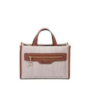 Дамска чанта Silver & Polo SP1271 бежова с кафяви детайли, къса дръжка и дълга презрамка