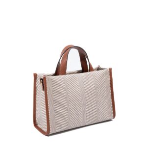 Дамска чанта Silver & Polo SP1271 бежова с кафяви детайли, къса дръжка и дълга презрамка