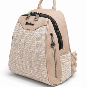 Дамска раница Berlina 1 в бежов цвят с текстилна структура и кожени детайли