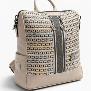 Дамска раница Berlina 2 бежова от еко кожа с цип и декоративен монограм
