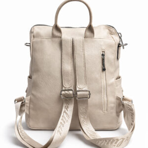 Дамска раница Berlina 2 бежова от еко кожа с цип и декоративен монограм