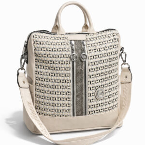 Дамска раница Berlina 2 бежова от еко кожа с цип и декоративен монограм