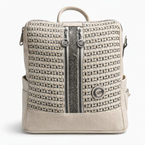 Дамска раница Berlina 2 бежова от еко кожа с цип и декоративен монограм