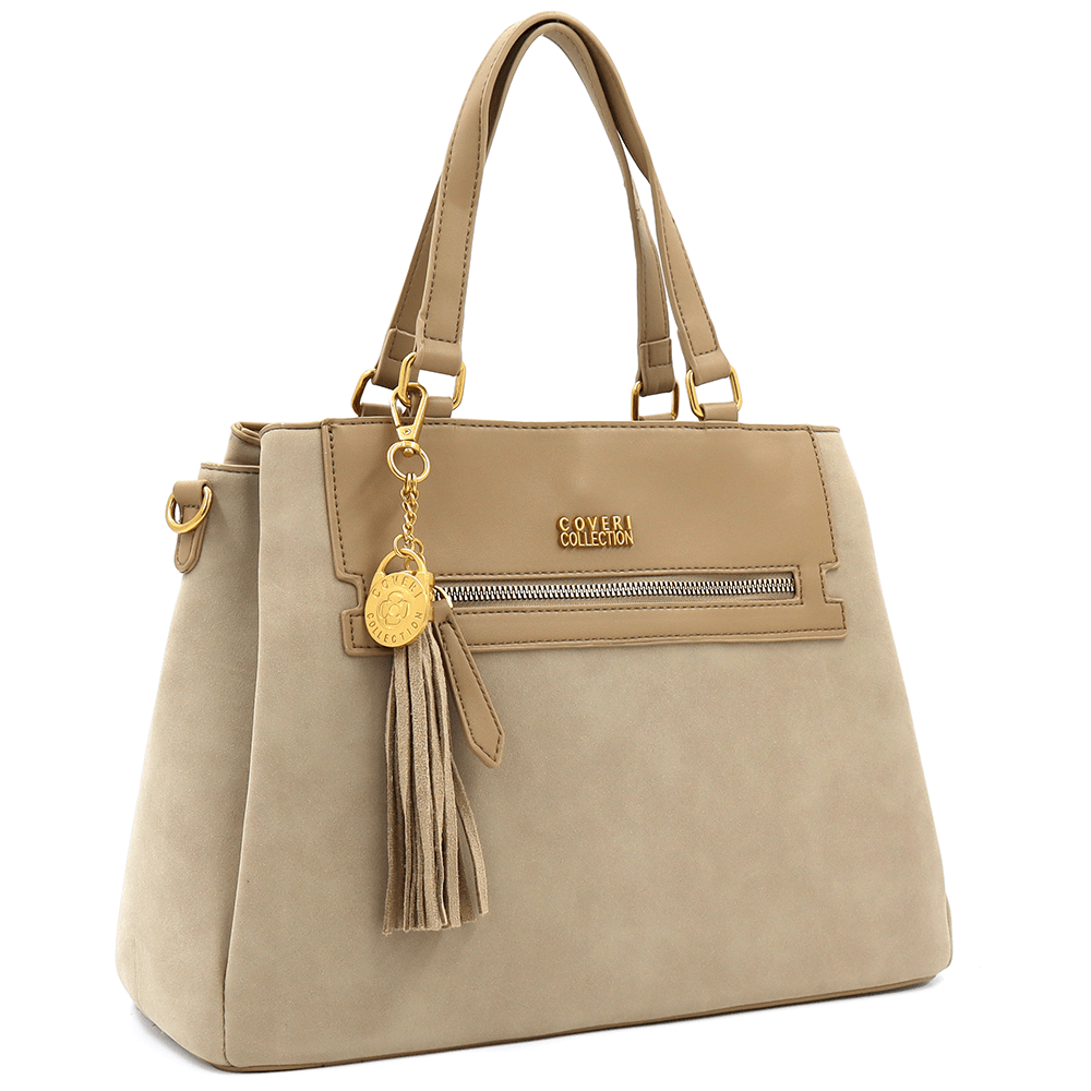 Дамска чанта Coveri Collection бежова 1 (1) Дамска чанта Coveri Collection визон елегантна чанта с пискюл
