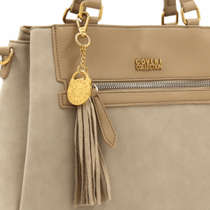 Дамска чанта Coveri Collection бежова 2 Дамска чанта Coveri Collection визон елегантна чанта с пискюл