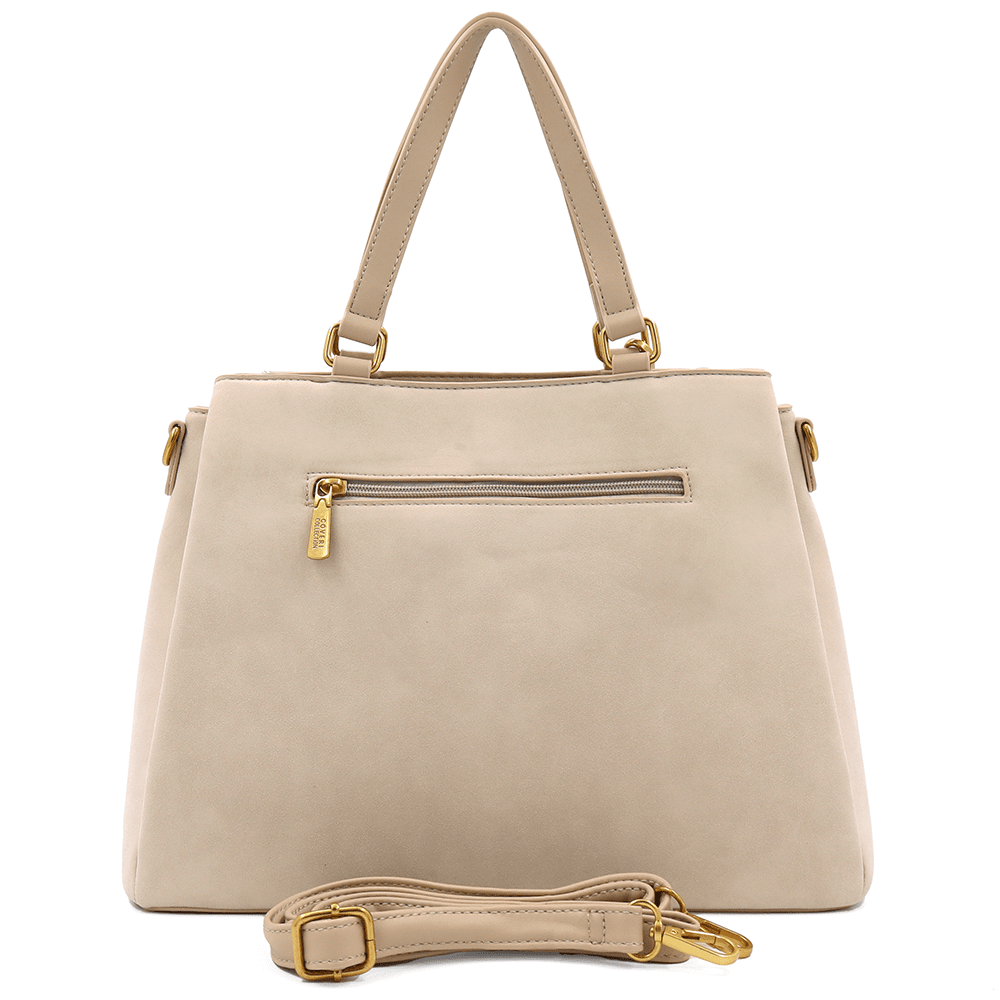 Дамска чанта Coveri Collection бежова 3 Дамска чанта Coveri Collection бежова елегантна чанта с пискюл