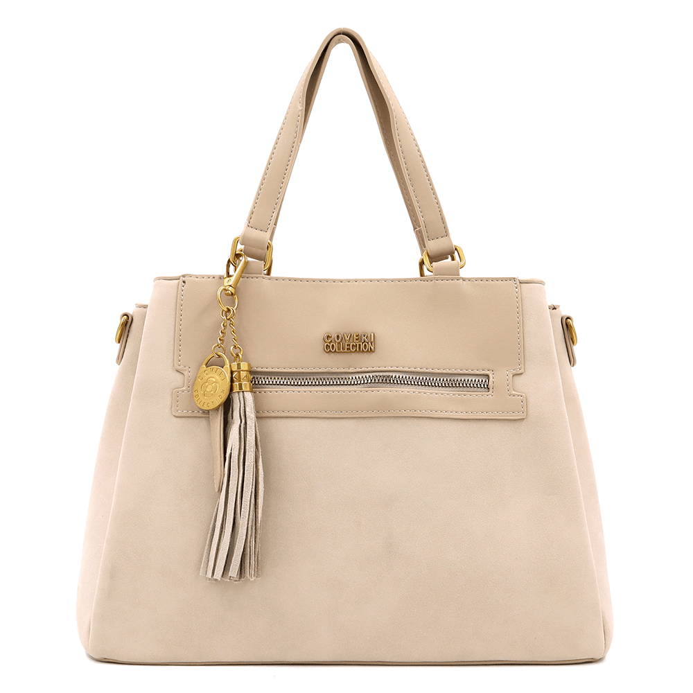 Дамска чанта Coveri Collection бежова Дамска чанта Coveri Collection бежова елегантна чанта с пискюл