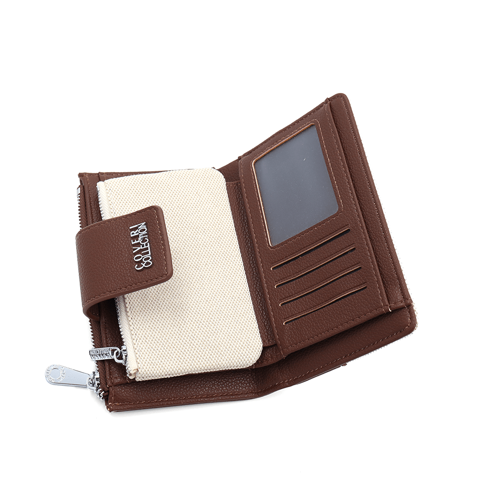 Дамско портмоне Coveri Collection бежовотъмно кафяво 4 дамско портмоне Coveri Collection бежово еко кожа компактно