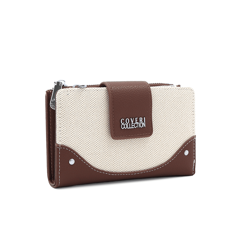 Дамско портмоне Coveri Collection бежовотъмно кафяво дамско портмоне Coveri Collection бежово еко кожа компактно