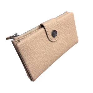 Дамско кожено портмоне Esleee светло кафяво от естествена кожа с отделения за карти, банкноти и монети