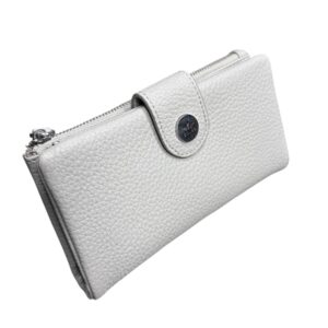 Дамско кожено портмоне Esleee светло сиво от естествена кожа с отделения за карти, банкноти и монети