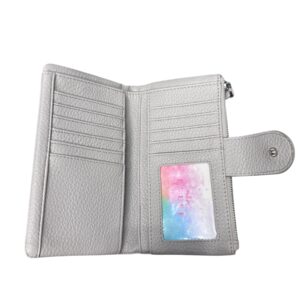 Дамско кожено портмоне Esleee светло сиво от естествена кожа с отделения за карти, банкноти и монети