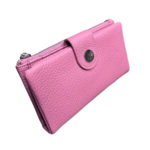 Дамско кожено портмоне Esleee фуксия от естествена кожа с отделения за карти, банкноти и монети