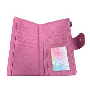 Дамско кожено портмоне Esleee фуксия от естествена кожа с отделения за карти, банкноти и монети