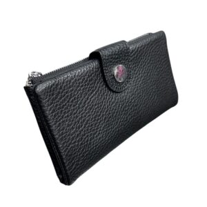 Дамско кожено портмоне Esleee черно от естествена кожа с отделения за карти, банкноти и монети