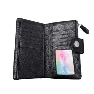 Дамско кожено портмоне Esleee черно от естествена кожа с отделения за карти, банкноти и монети