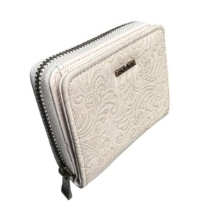 Малко дамско портмоне Eslee бежово от еко кожа с цип и релефен дизайн