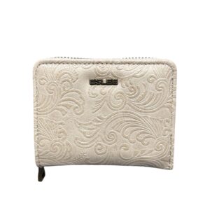 Малко дамско портмоне Eslee бежово от еко кожа с цип и релефен дизайн