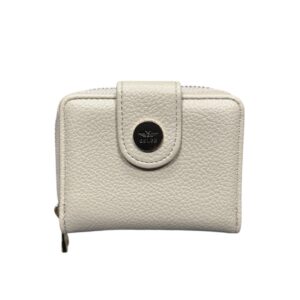 Малко дамско портмоне бежово от еко кожа с копче и цип за монети