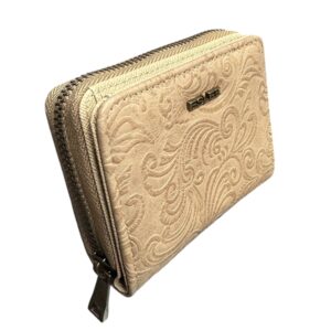Малко дамско портмоне Eslee камел от еко кожа с цип и релефен дизайн