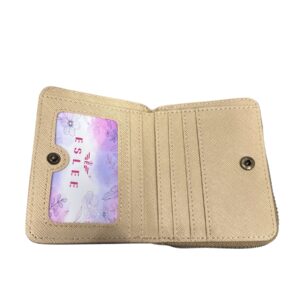 Малко дамско портмоне Eslee камел от еко кожа с цип и релефен дизайн