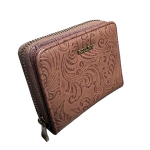 Малко дамско портмоне Eslee кафяво от еко кожа с цип и релефен дизайн