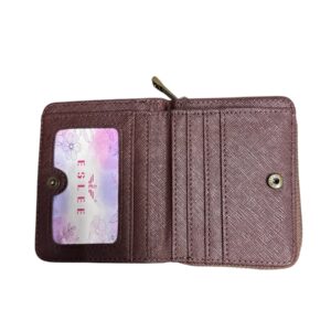 Малко дамско портмоне Eslee кафяво от еко кожа с цип и релефен дизайн