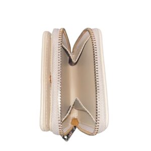 Малко дамско портмоне от еко кожа в бежов цвят с цип и златисто лого