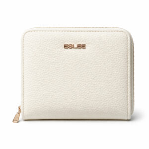 Малко дамско портмоне от еко кожа в бежов цвят с цип и златисто лого