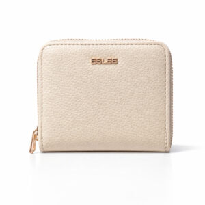 Малко дамско портмоне от еко кожа в бежов цвят с цип и златисто лого