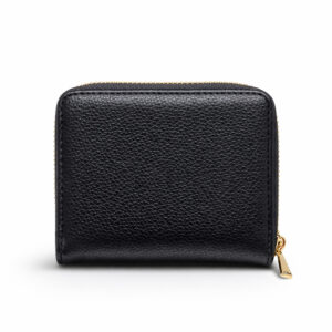 Малко дамско портмоне от еко кожа в черен цвят с цип и златисто лого