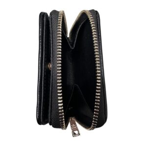 Малко дамско портмоне от еко кожа в черен цвят с цип и златисто лого