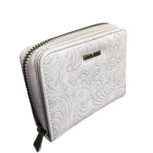 Малко дамско портмоне Eslee светло сиво от еко кожа с цип и релефен дизайн