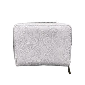 Малко дамско портмоне Eslee светло сиво от еко кожа с цип и релефен дизайн