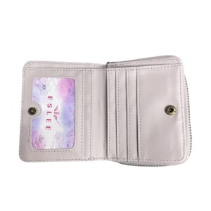 Малко дамско портмоне Eslee светло сиво от еко кожа с цип и релефен дизайн